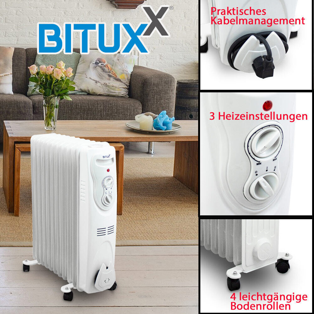Elektrický olejový radiátor 2500W Bílý 11 žeber XXL BITUXX M18807